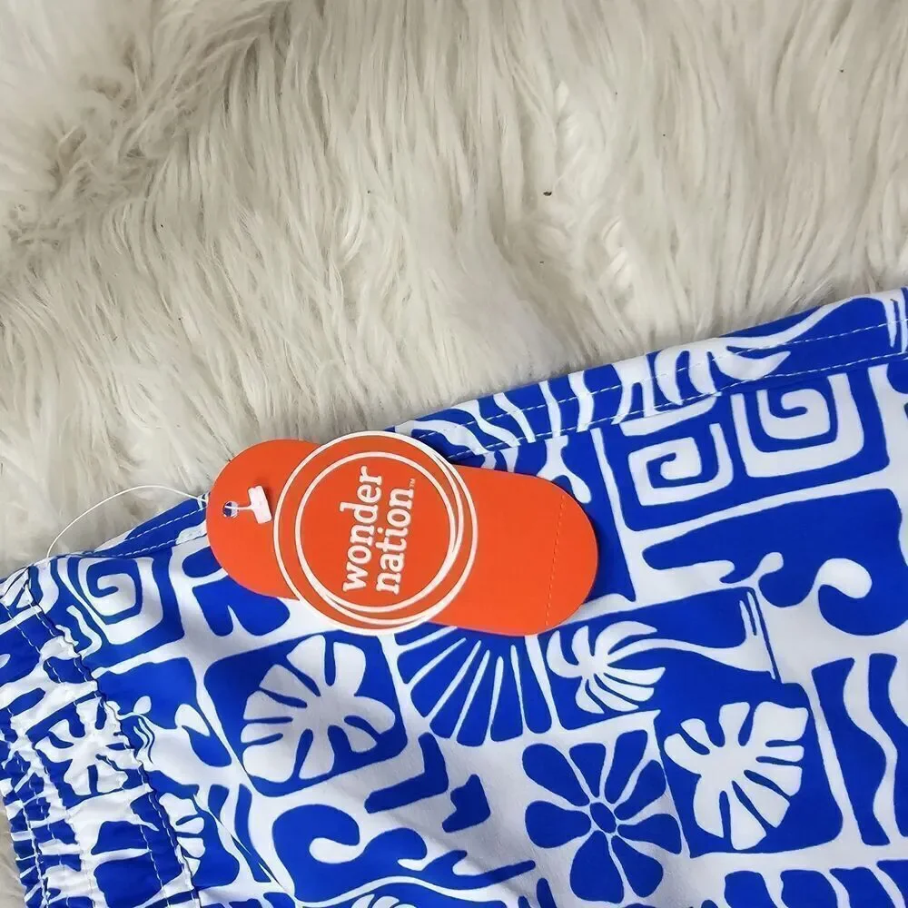 Wonder Nation Cobalt Crush Blue White Printed Boy's Size M(8) Family Swimwear